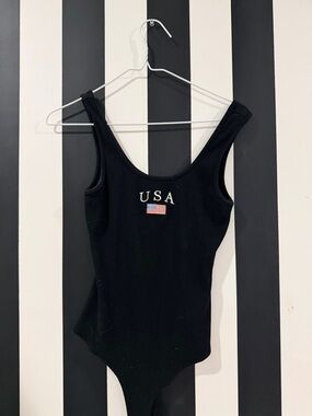Trendy boutique Black USA Flag Tank Bodysuit